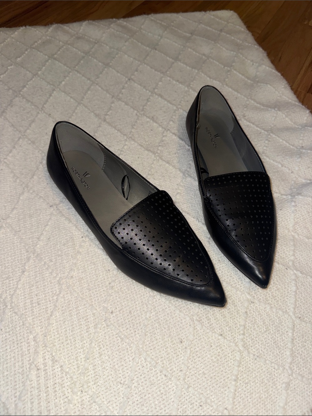 Worthington Black Perforated Pointed-Toe Flats